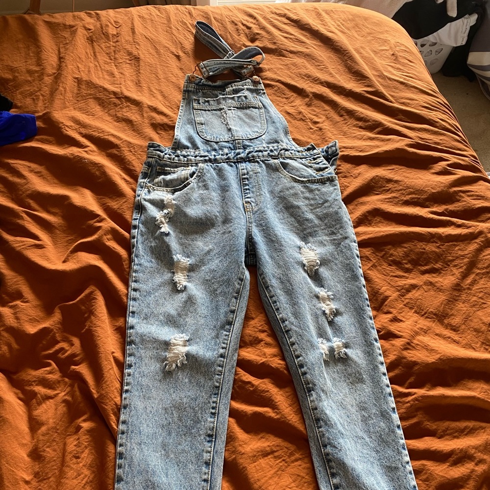 Distressed overalls